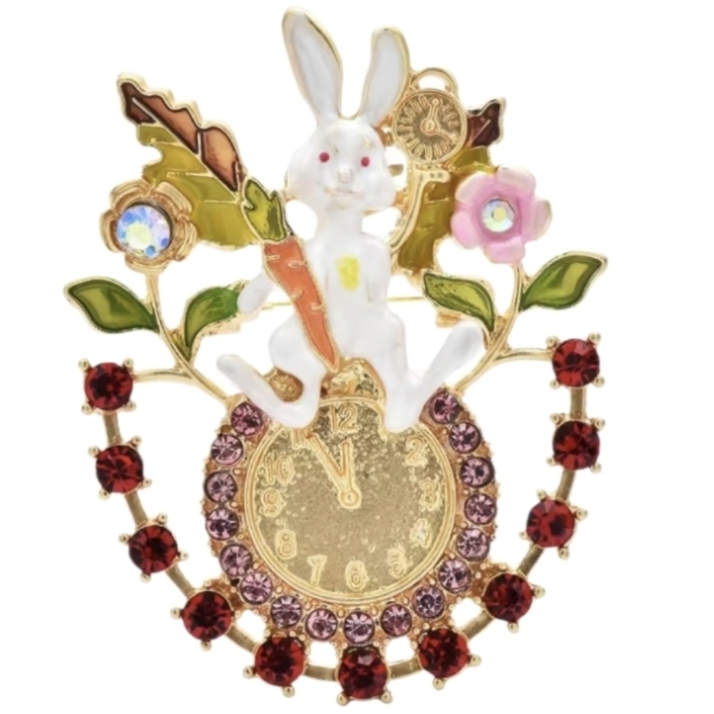 Whimsical "I'm Late!" White Rabbit Pocket Watch Brooch | NWOT